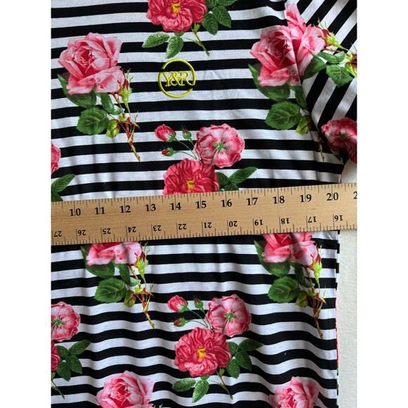 Women's T-Shirt Short Sleeve Black Stripes Floral Pattern Sleep Shirt Casual NWT - Picture 4 of 5